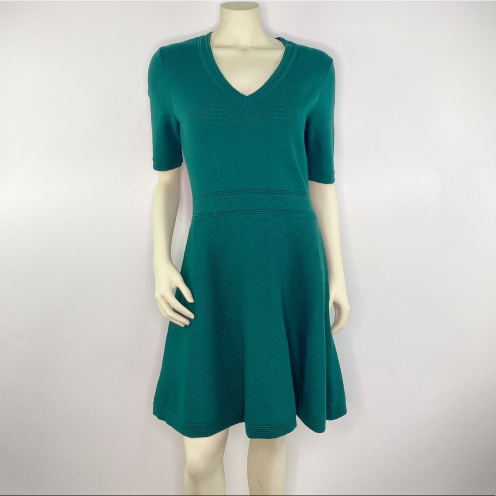 Eliza J Green Eyelet Fit & Flare Sweater Dress Large NEW